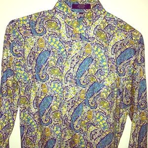 Alan Flusser L/S Button Down. Blue/Yellow Paisley